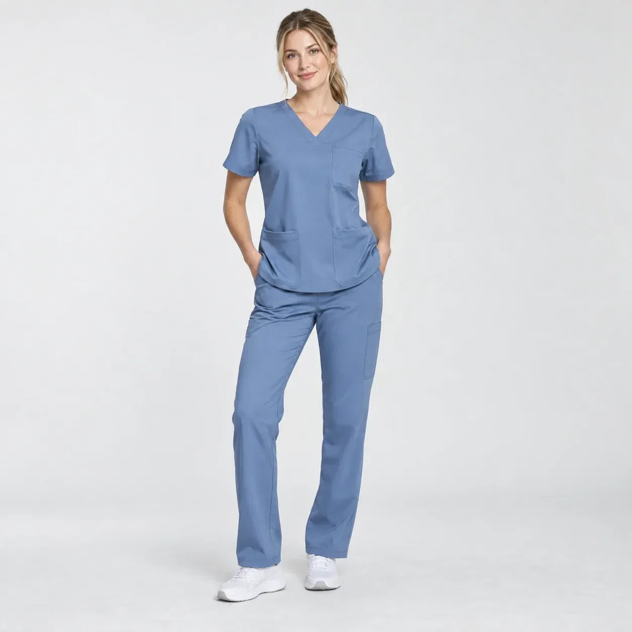 Illustrative studio image of a healthcare uniform for Canada