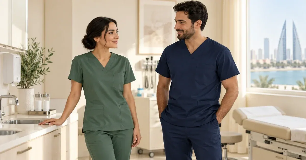 Illustrative studio image of a healthcare uniform for Bahrain
