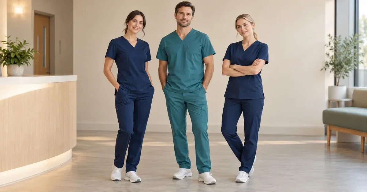 Illustrative studio image of a healthcare uniform for Ireland