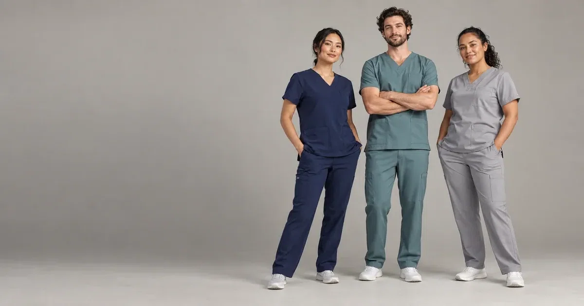 Illustrative studio image of a healthcare uniform for New Zealand