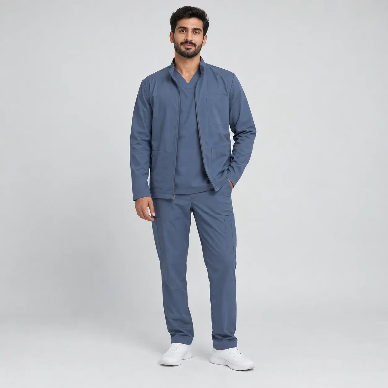 Illustrative studio image of a healthcare uniform for Saudi Arabia