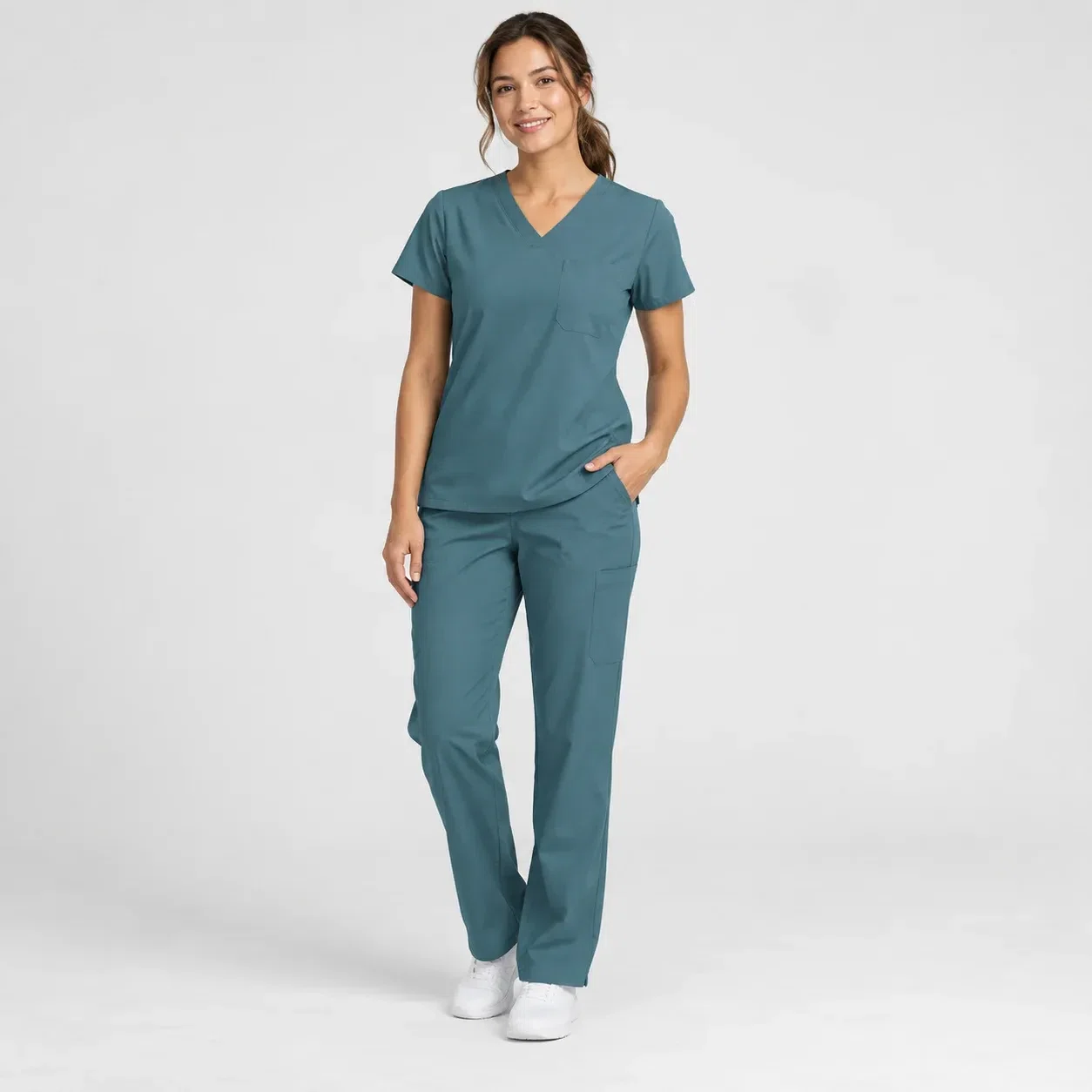 Illustrative studio image of a healthcare uniform for United States